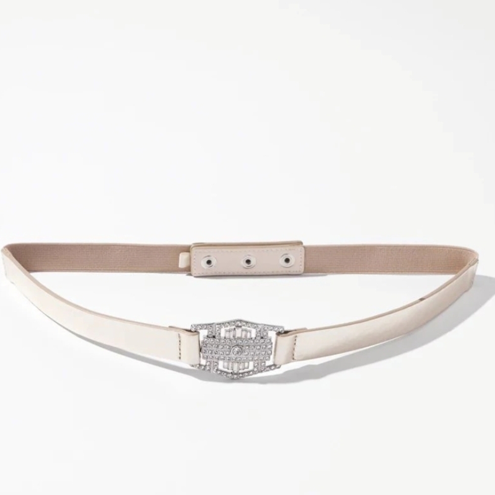 White House Black Market Cream Belt with Silver Embellishment